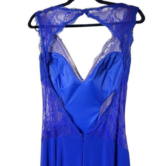 Xcite Womens Formal Royal Blue Evening Dress Size 8 Open Back Split Hem Lacy - Picture 6 of 14